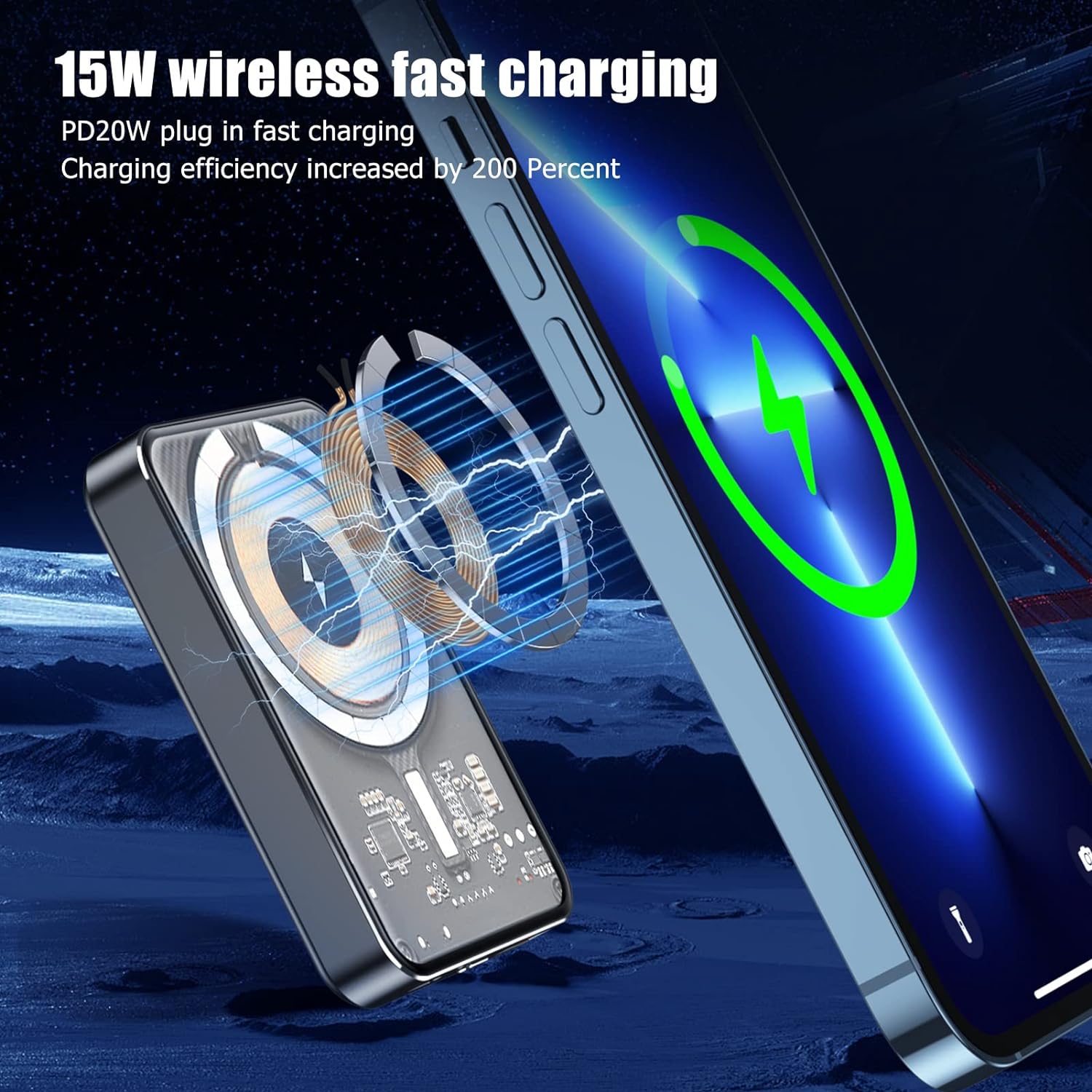 Banque D'alimentation sans Fil, Chargeur Transparent Portable Magnétique 10000 MAh