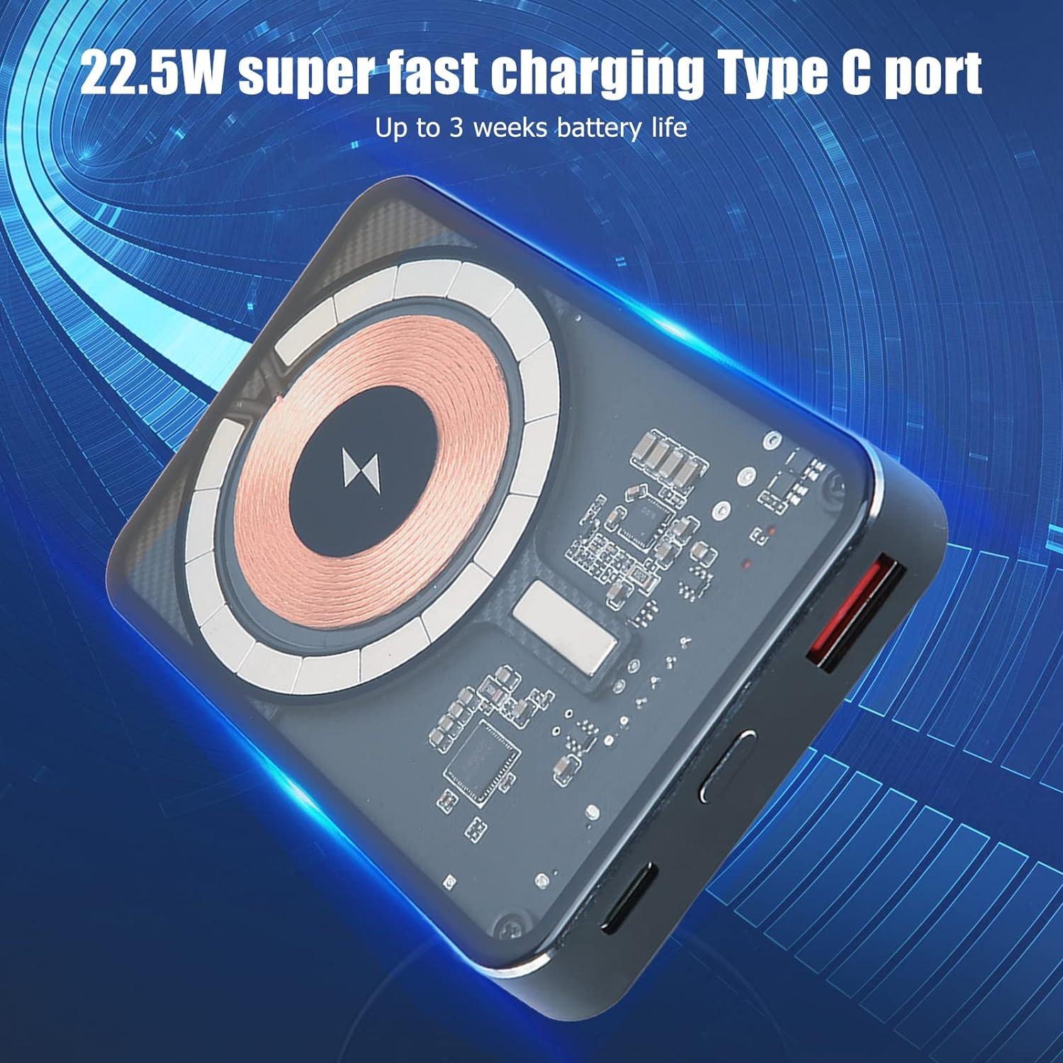 Banque D'alimentation sans Fil, Chargeur Transparent Portable Magnétique 10000 MAh