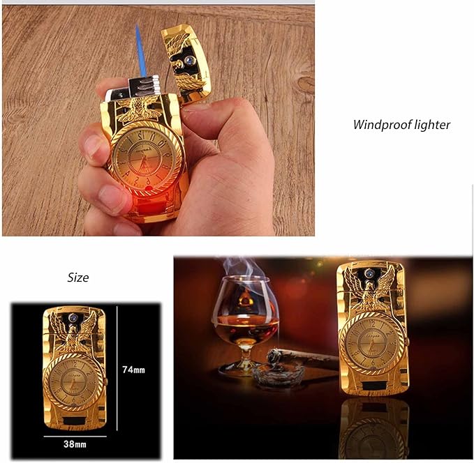 Briquet gonflable en métal avec montre à lumière colorée