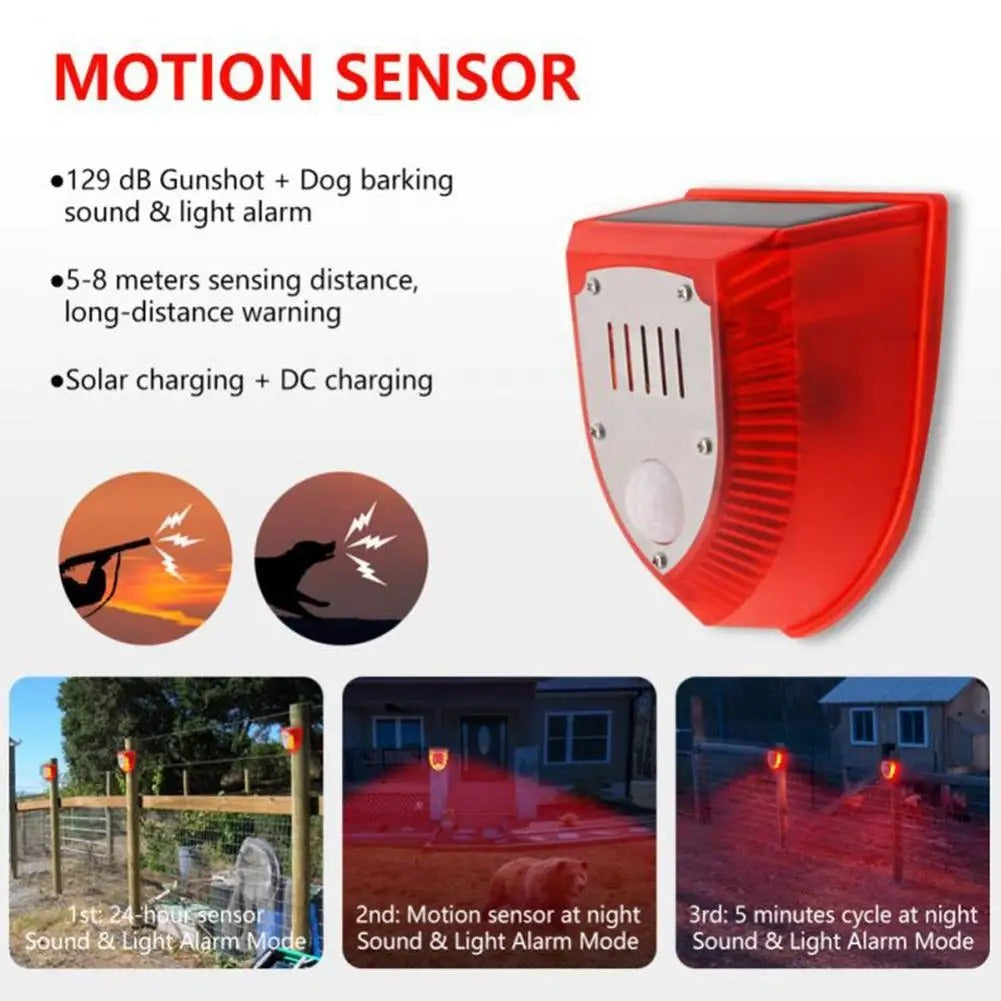 Détecteur de mouvement répulsif solaire pour animaux, lampe d'alarme extérieure