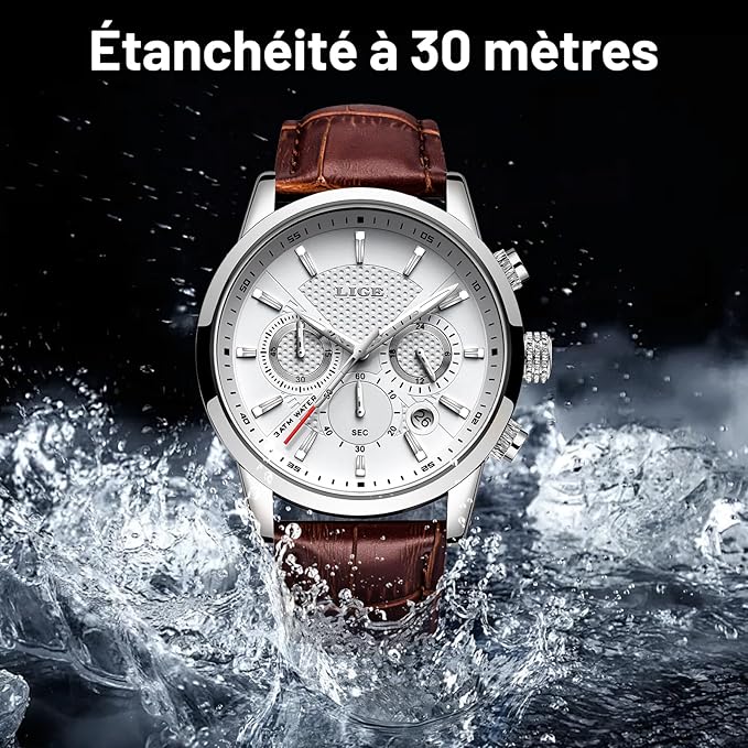 Montre chronographe à quartz en acier inoxydable LIGE