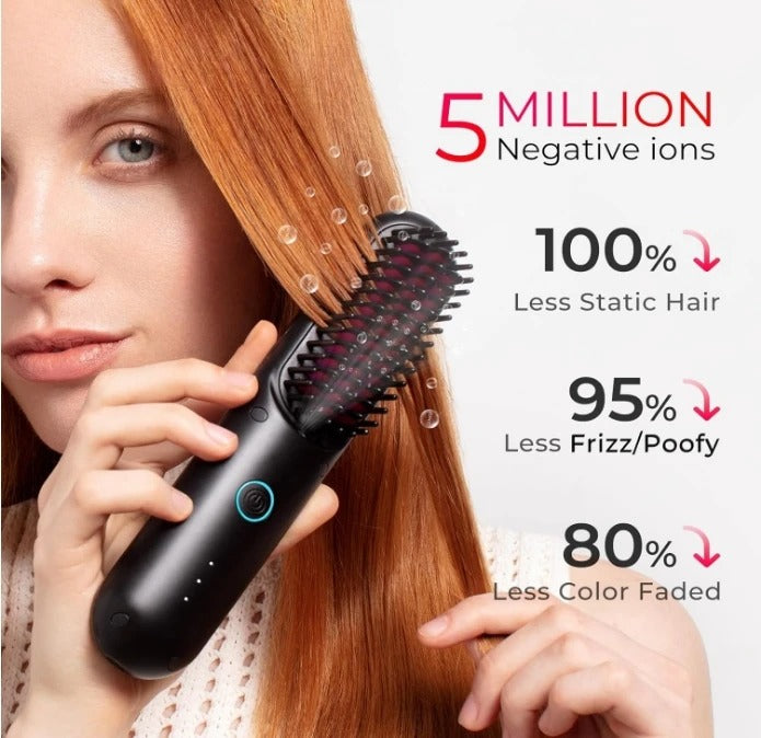 Brosse à lisser les cheveux sans fil pour femme, facile à transporter