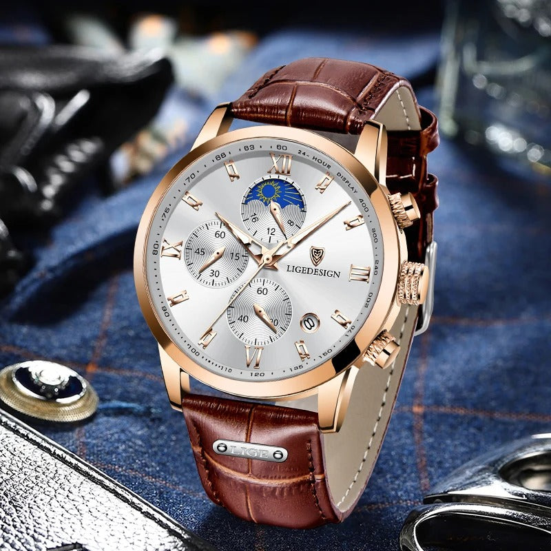 LIGE Business – montres de marque de luxe en cuir, étanche, Sport