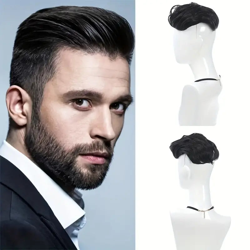 Toupee Pompadour Élargi pour Hommes - Cheveux Synthétiques, Pince Amovible