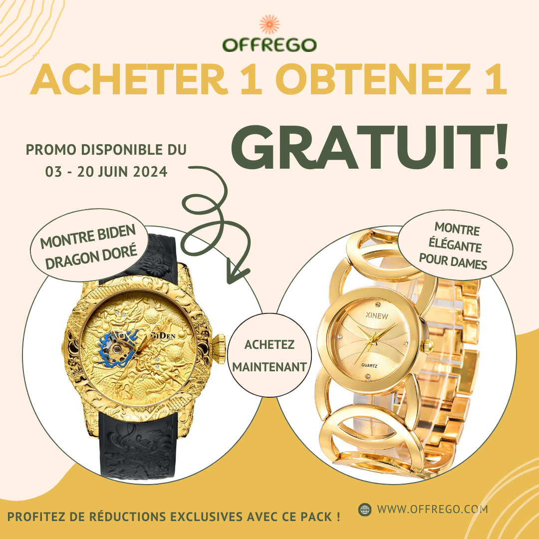 Montre-Bracelet BIDEN Dragon Doré + Montre-Bracelet Hot Xinew pour Femmes Gratuitement !