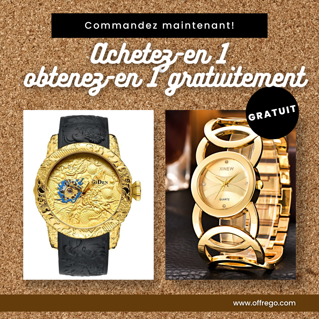 Montre-Bracelet BIDEN Dragon Doré + Montre-Bracelet Hot Xinew pour Femmes Gratuitement !