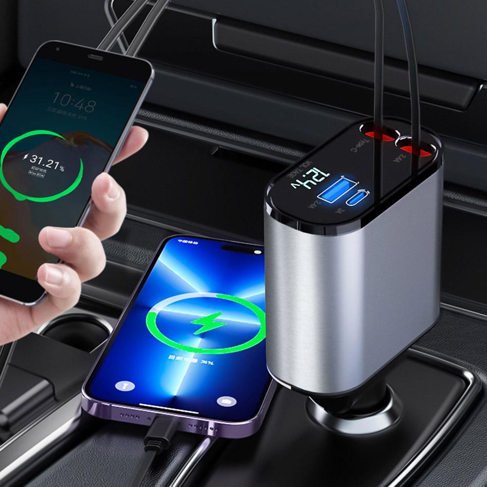 Chargeur de voiture rétractable 4 en 1 120W avec USB Type C.