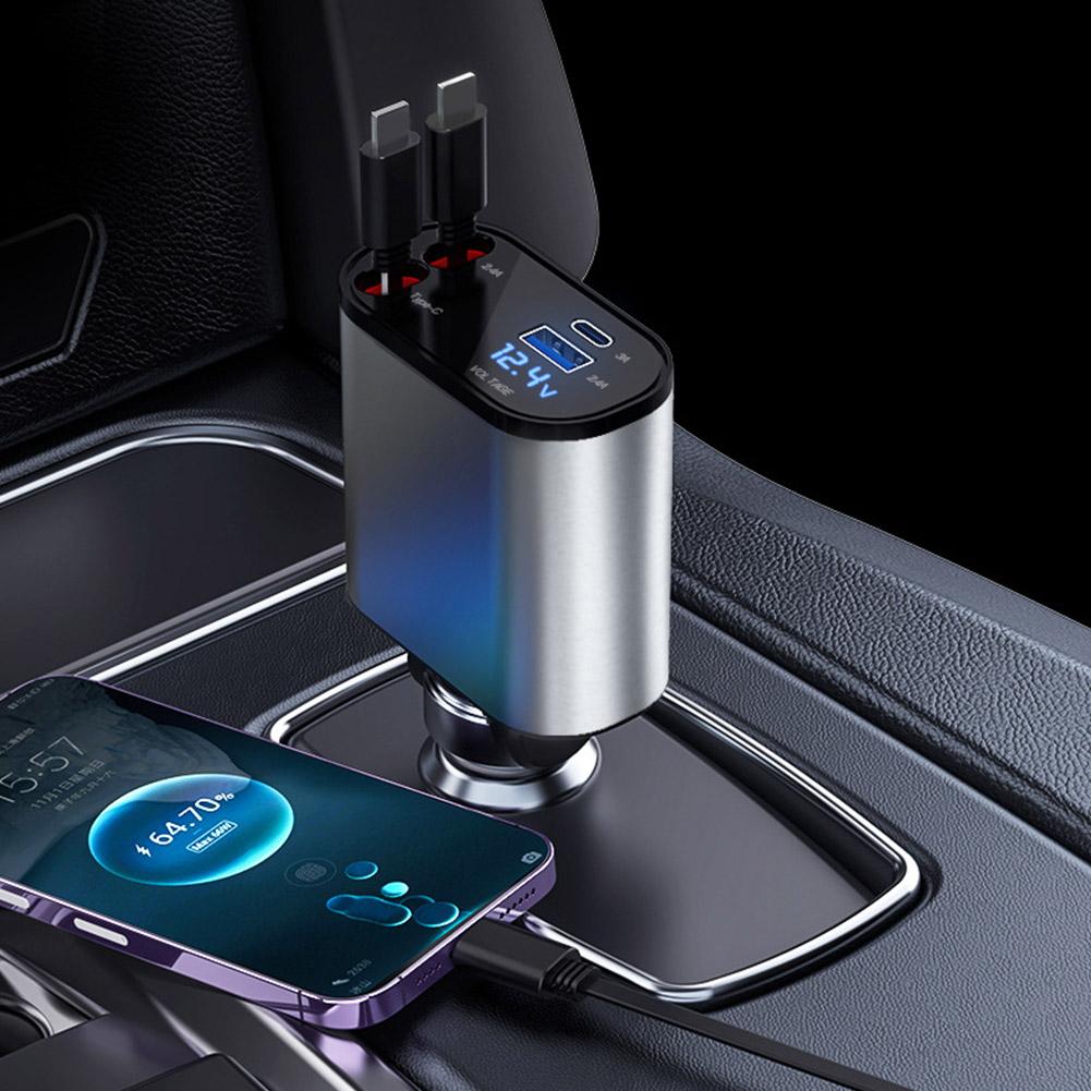 Chargeur de voiture rétractable 4 en 1 120W avec USB Type C.