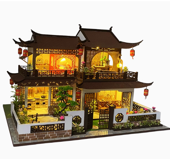 Cabane Midai faite à la main, maison en bois de style ancien, modèle de villa assemblé à la main