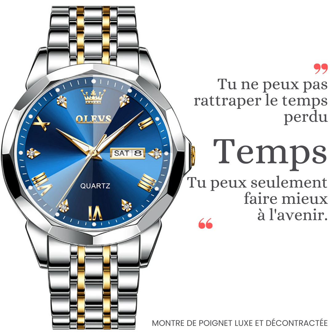 OLEVS-Montre à quartz en acier inoxydable pour homme, miroir losange