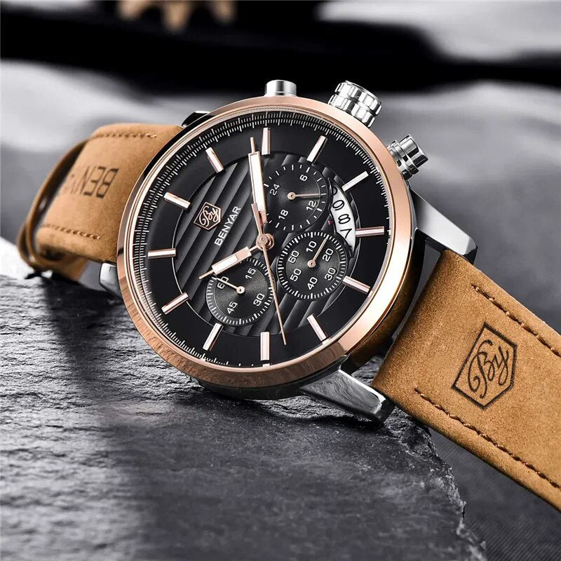 Montre Chronographe de Luxe en Cuir