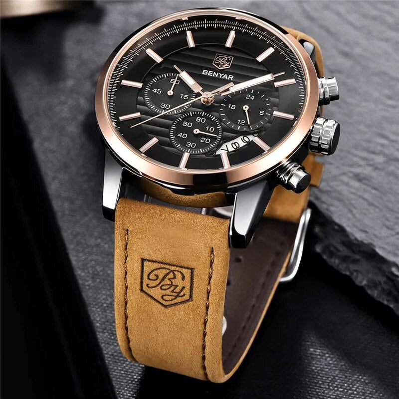 Montre Chronographe de Luxe en Cuir