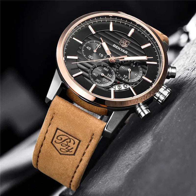 Montre Chronographe de Luxe en Cuir