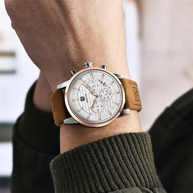 Montre Chronographe de Luxe en Cuir