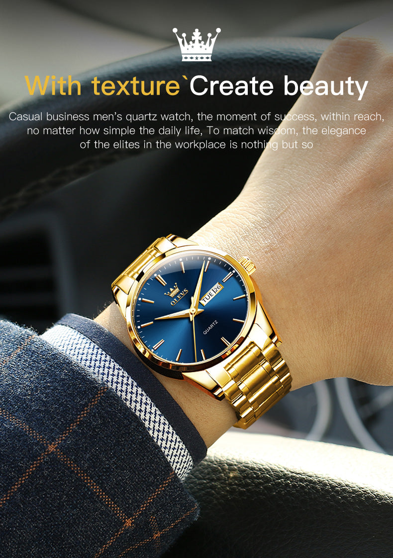 OLEVS Montres pour Homme Or Noir Bracelet en Acier Inoxydable