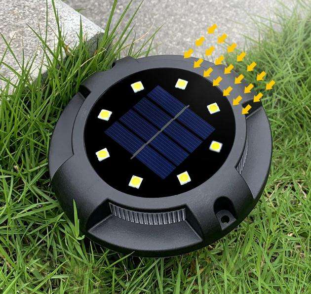 Lumière solaire 8 LED pour jardin étanche en acier inoxydable.