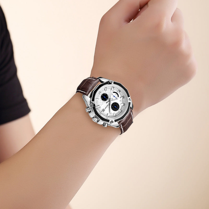 MEGIR-Montre Militaire en Cuir group pour Homme, Chronographe Étanche