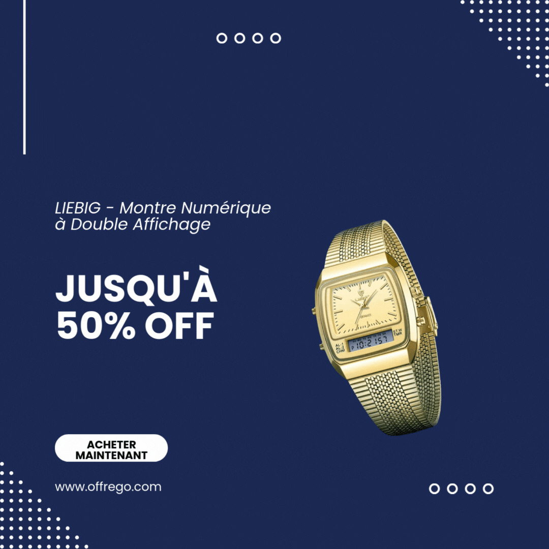 LIEBIG - Montre Numérique à Double Affichage pour Homme, Étanche, en Or