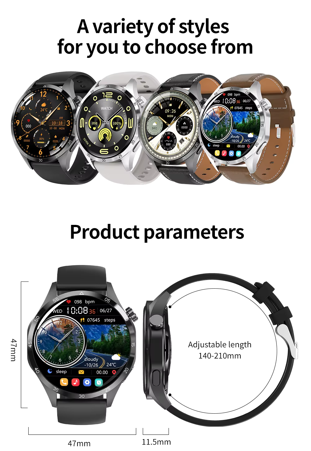 Montre connectée Smart-Life Global GT4 Pro avec écran Amoled HD+(avec troid bracelets cadaeu)