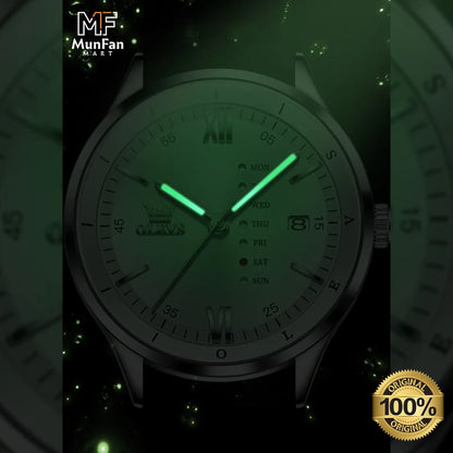 Montre Habillée OLEVS 2931 pour Hommes - Écran Semaine, Étanche, Lumineuse avec Bracelet en Cuir