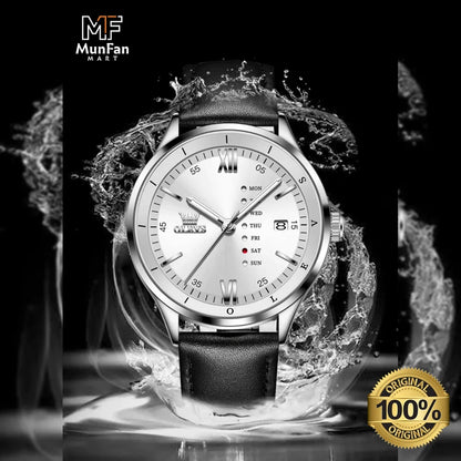 Montre Habillée OLEVS 2931 pour Hommes - Écran Semaine, Étanche, Lumineuse avec Bracelet en Cuir