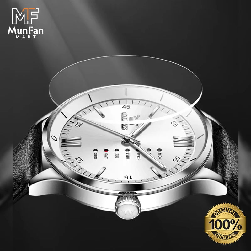 Montre Habillée OLEVS 2931 pour Hommes - Écran Semaine, Étanche, Lumineuse avec Bracelet en Cuir