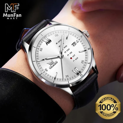 Montre Habillée OLEVS 2931 pour Hommes - Écran Semaine, Étanche, Lumineuse avec Bracelet en Cuir