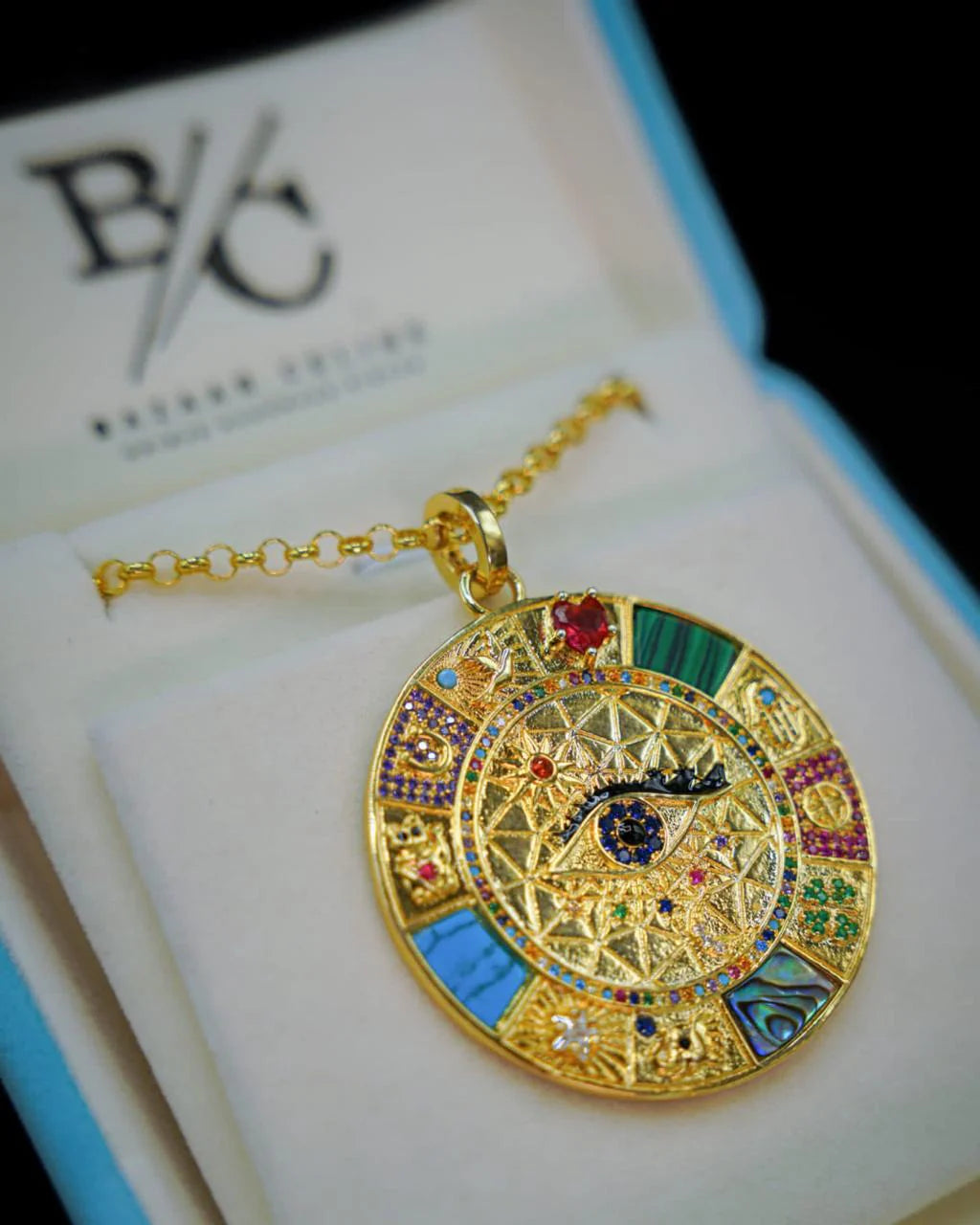 Pendentif vintage en argent 925 italien plaqué or avec pierres naturelles