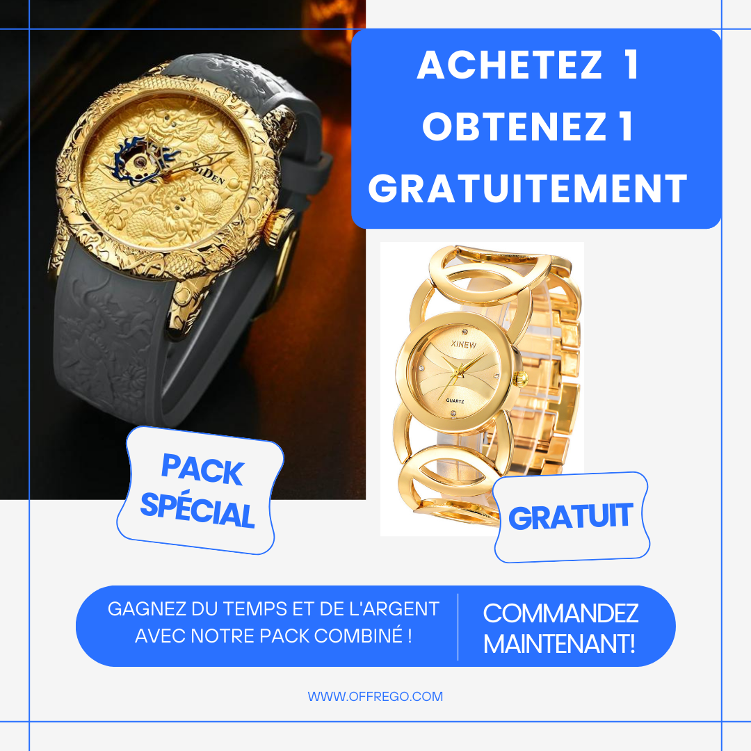 Montre-Bracelet BIDEN Dragon Doré + Montre-Bracelet Hot Xinew pour Femmes Gratuitement !