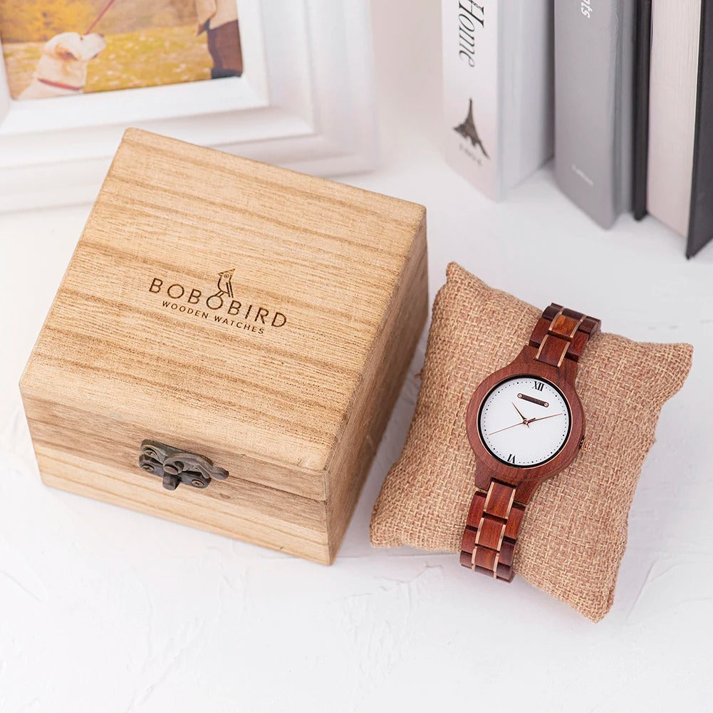 BOBO BIRD – montre-bracelet de luxe en bois de santal rouge pour femmes, mouvement à Quartz japonais, boîte cadeau