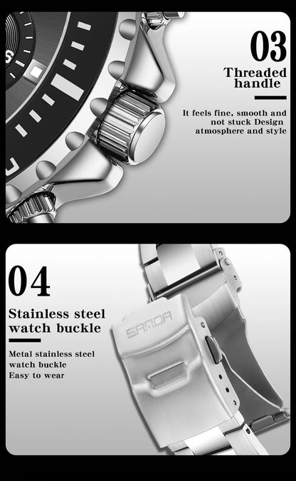 SANDA – montre à Quartz de luxe pour hommes, bracelet en acier