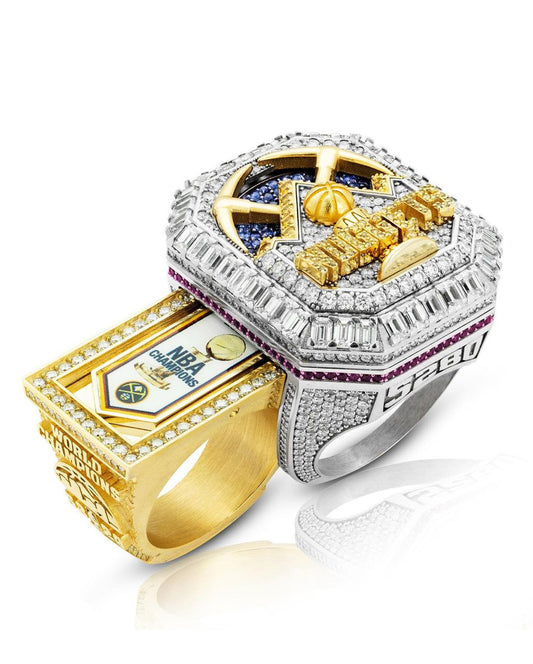 Bague de championnat de basket-ball commémorant la saison 2023, or et diamant, grande taille
