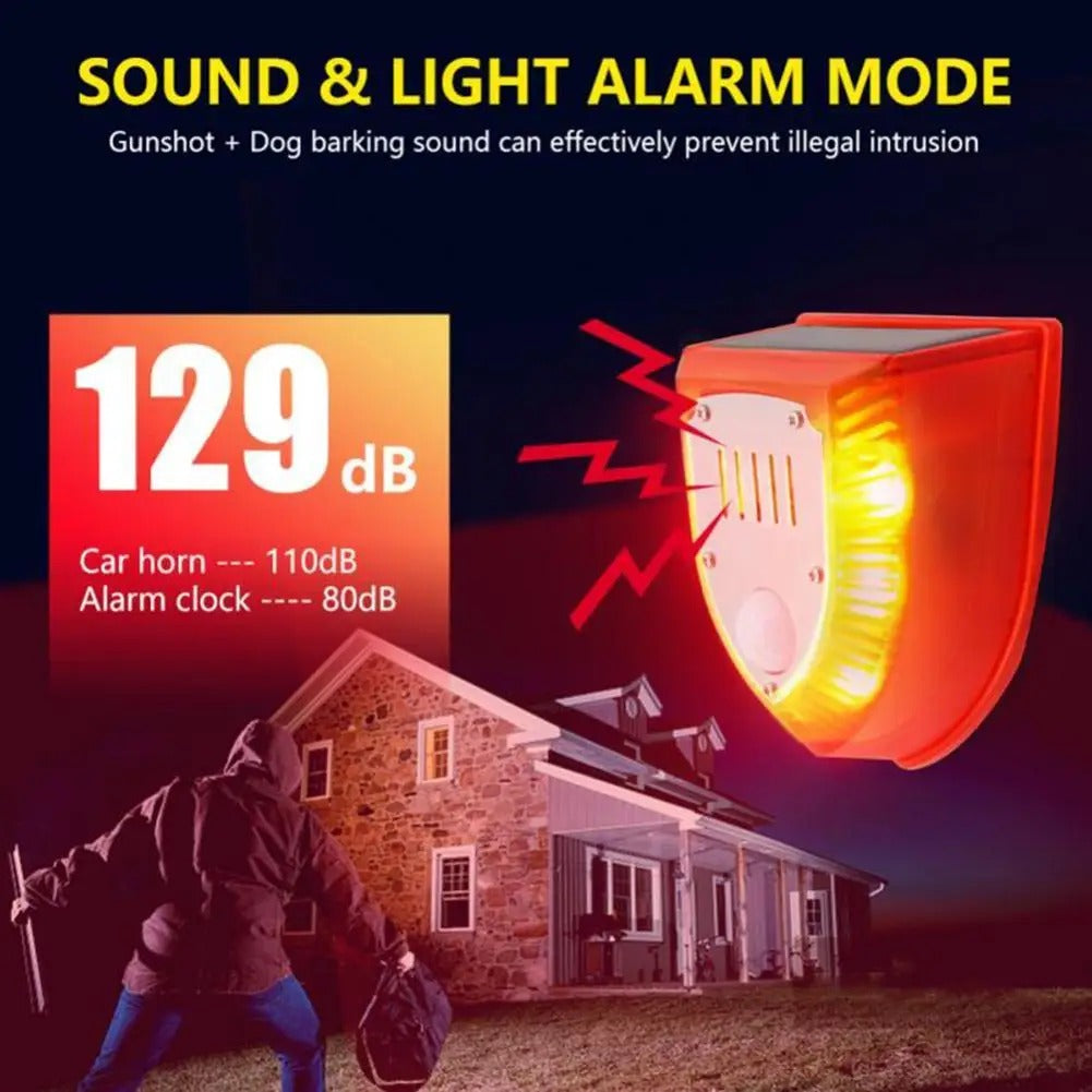 Détecteur de mouvement répulsif solaire pour animaux, lampe d'alarme extérieure