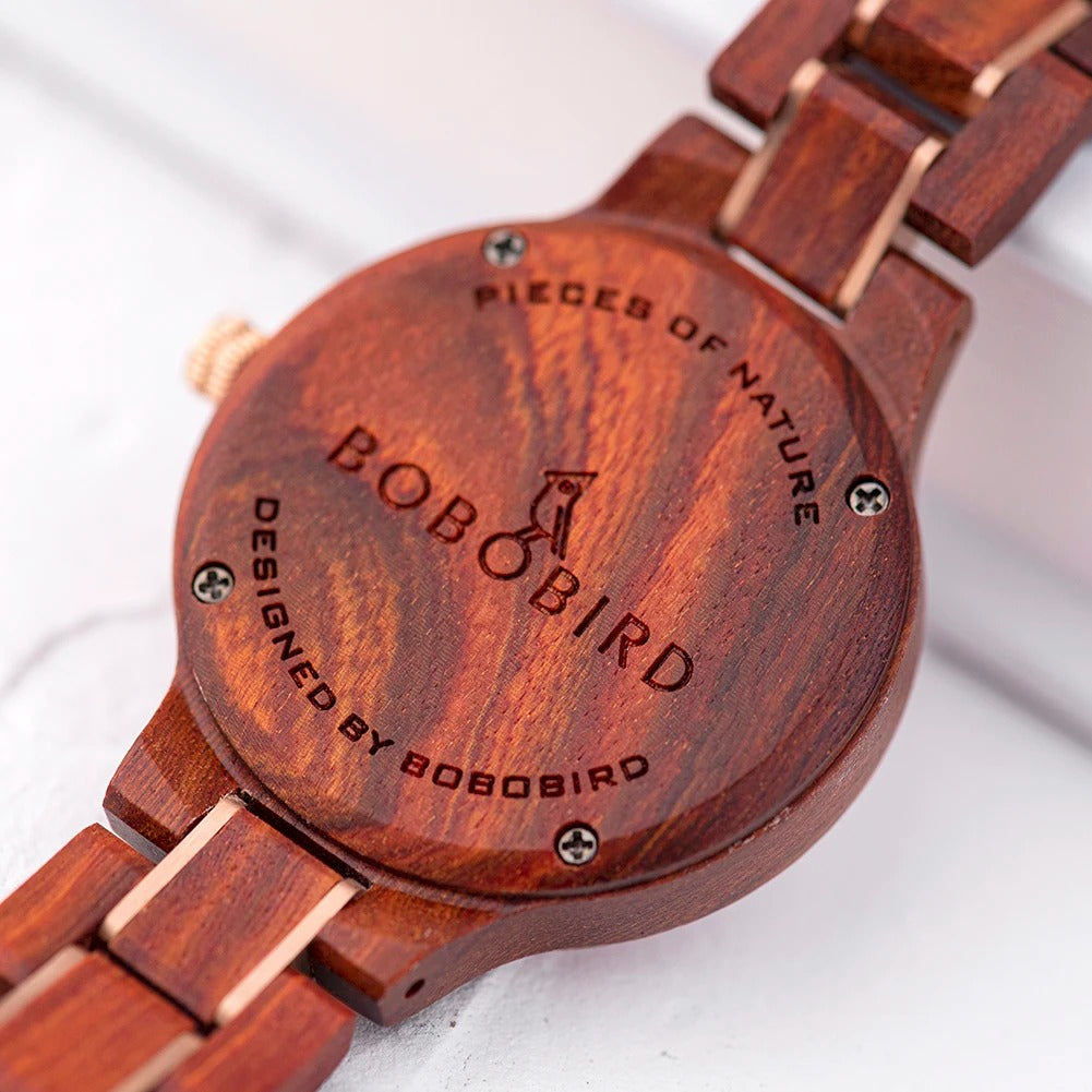 BOBO BIRD – montre-bracelet de luxe en bois de santal rouge pour femmes, mouvement à Quartz japonais, boîte cadeau