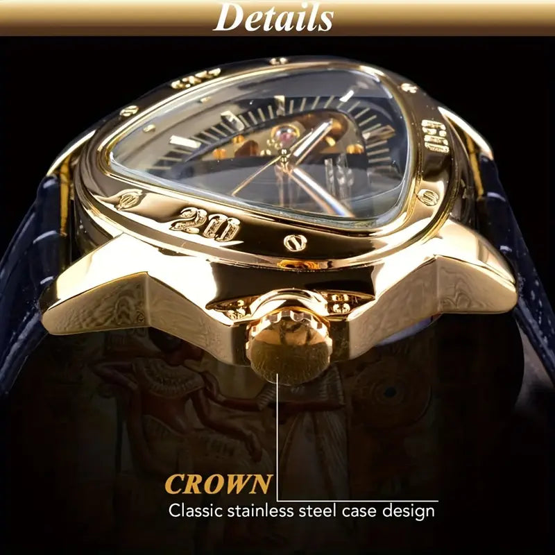 Montre Homme T-WINNER Steampunk Triangle Doré Squelette - Fusion Parfaite