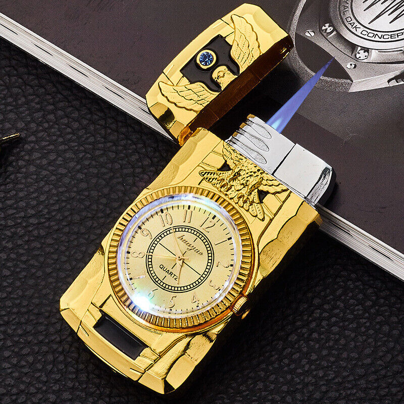 Briquet gonflable en métal avec montre à lumière colorée