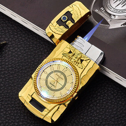 Briquet gonflable en métal avec montre à lumière colorée