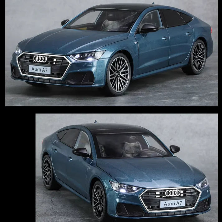 Modèle de voiture Audi A7 1:24, véhicule en alliage moulé sous pression, porte miniature avec son et lumière