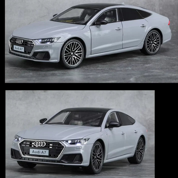 Modèle de voiture Audi A7 1:24, véhicule en alliage moulé sous pression, porte miniature avec son et lumière