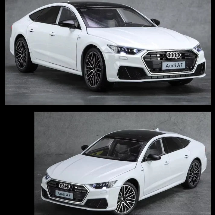 Modèle de voiture Audi A7 1:24, véhicule en alliage moulé sous pression, porte miniature avec son et lumière