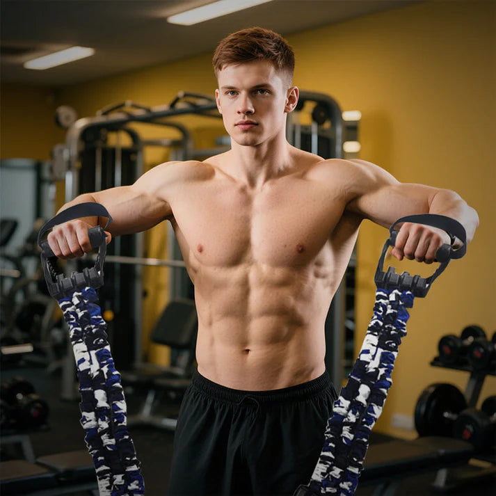 Bande de résistance en latex naturel à 3 voies - Étirements et musculation pour tout le corps