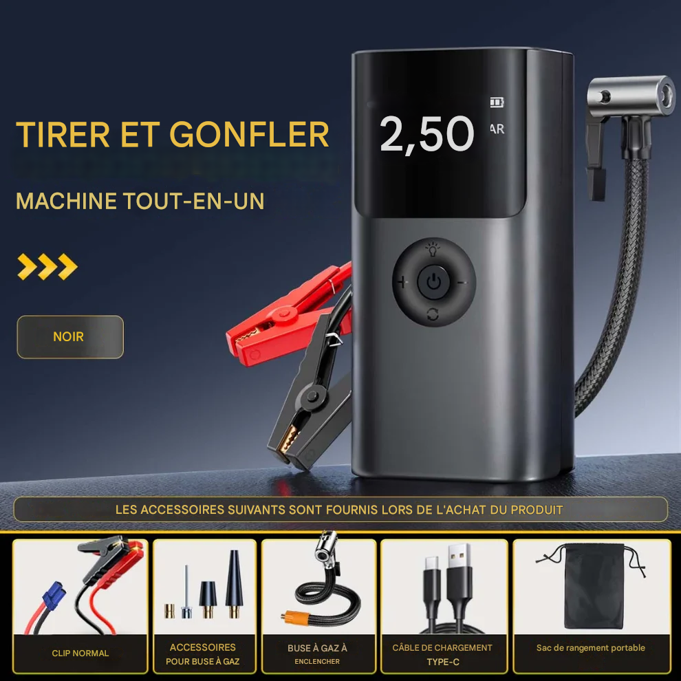 Démarreur de voiture 4 en 1  avec pompe à air et batterie externe