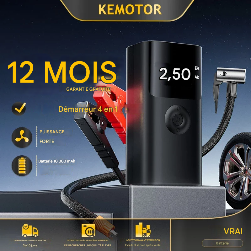 Démarreur de voiture 4 en 1  avec pompe à air et batterie externe