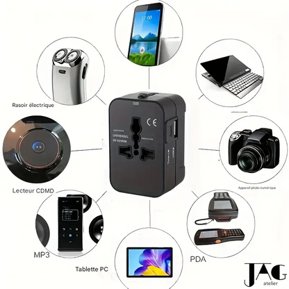 🔌Adaptateur de voyage universel certifié - Compatible avec USB et Type-C