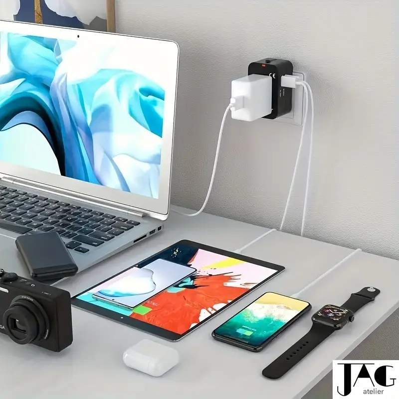 🔌Adaptateur de voyage universel certifié - Compatible avec USB et Type-C