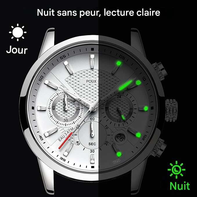 Montre chronographe à quartz en acier inoxydable LIGE