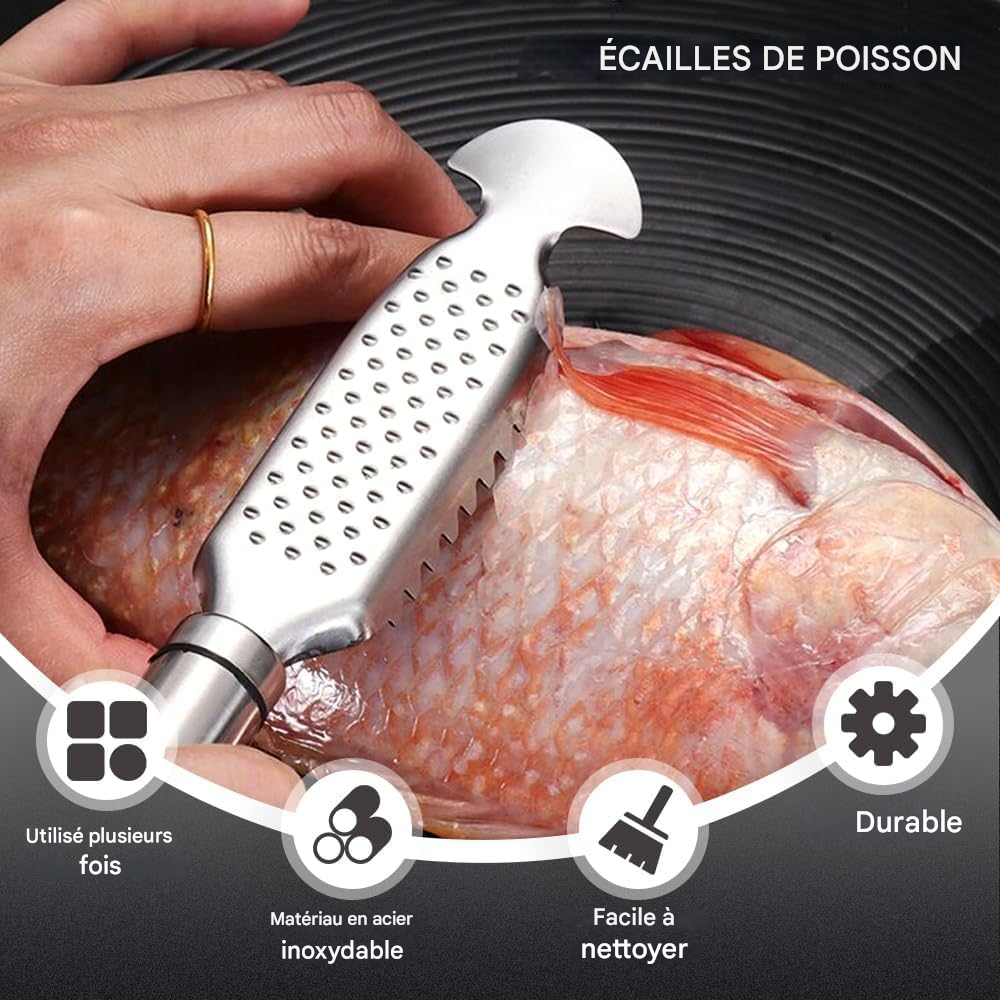 ✨Écailleur à poisson en acier inoxydable✨ ensembles 3 pièces