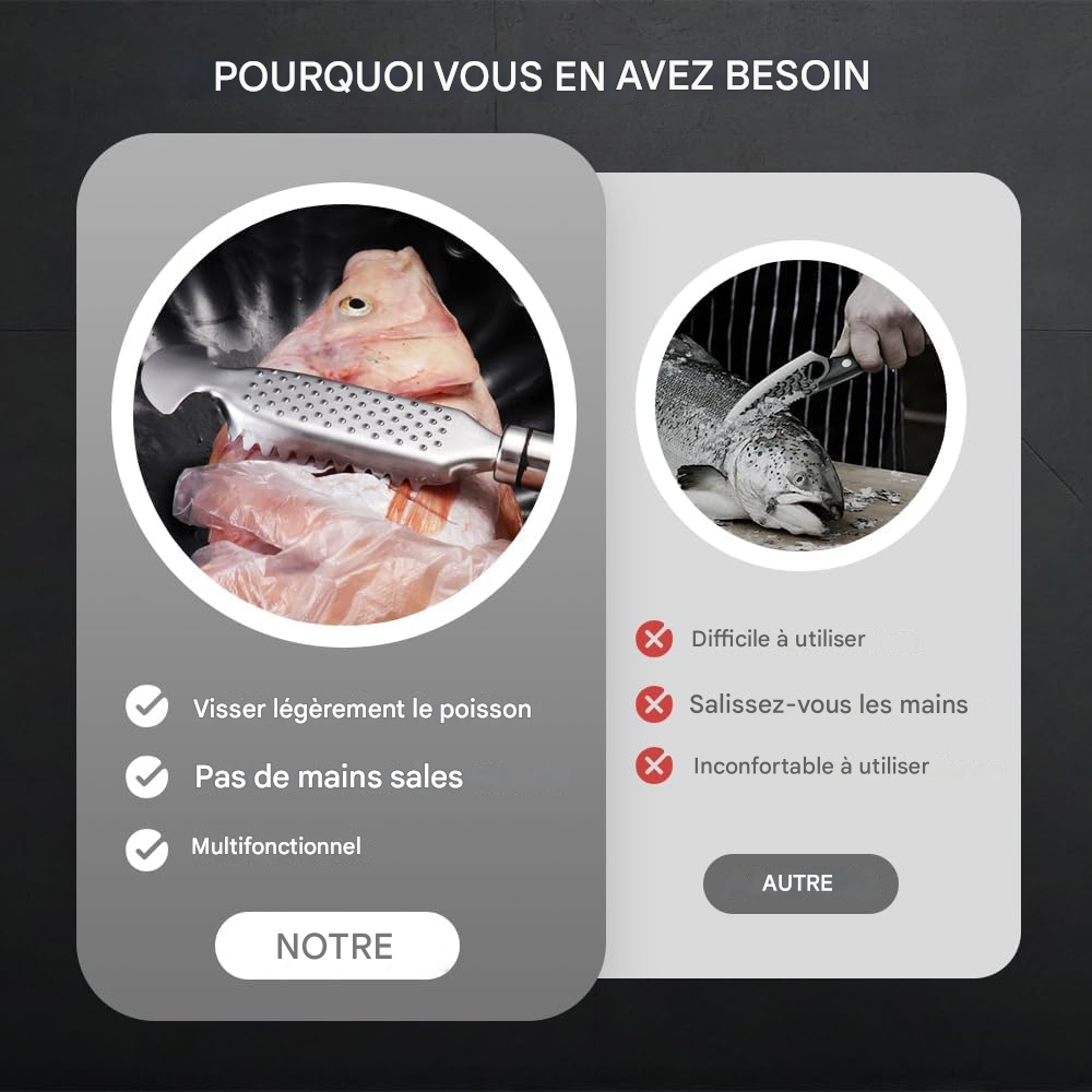 ✨Écailleur à poisson en acier inoxydable✨ ensembles 3 pièces