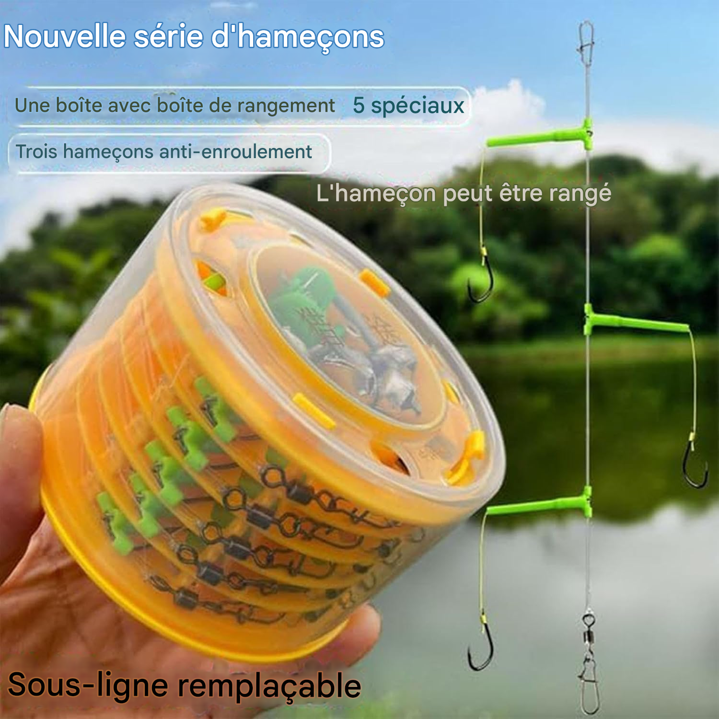 Boîte métallique anti-emmêlement pour hameçon et leurre de pêche